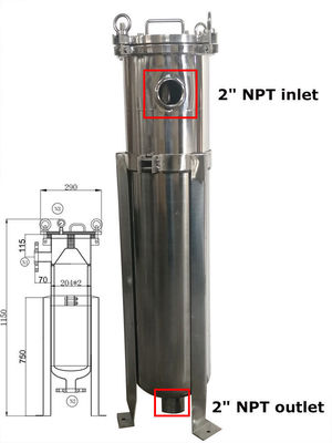 Stainless Steel Single Bag Filter Housing for Waster Water Treatment Low Maintenance
