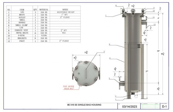 Restaurant Bag Filter Housing with 62KG Weight and 316 Stainless Steel Material