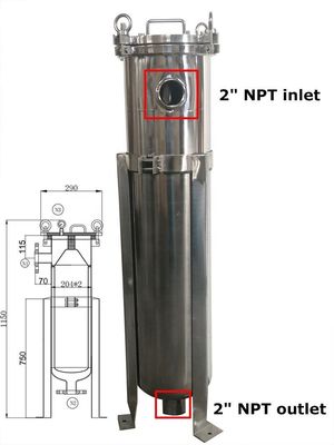 304 Stainless Steel Housing 150PSI 1in NPT High Pressure Bag Filter for Printing Shops
